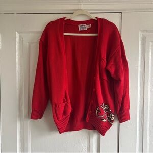 Red Button-Up Cardigan Sweater